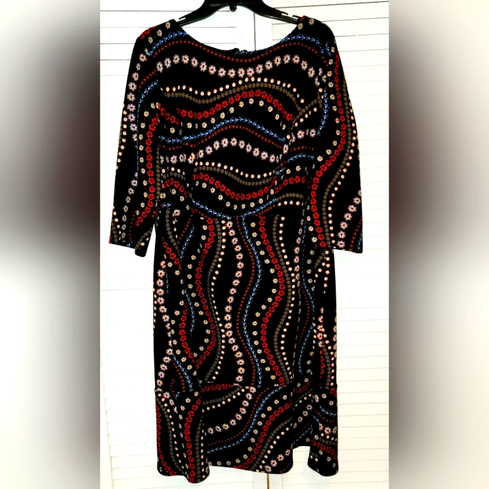 Chaya Dress Womens Size 20 Black Multicolor Floral Midi Back Zip Stretch